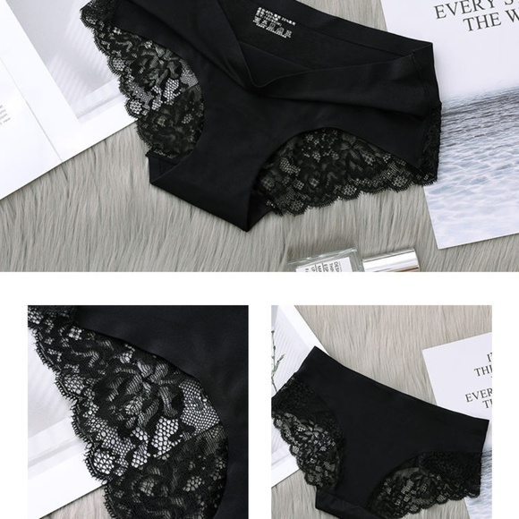 3/$15 Black Floral Lace Bikini Panties Underwear Mid Waist Briefs Seamless Lot - Picture 5 of 6